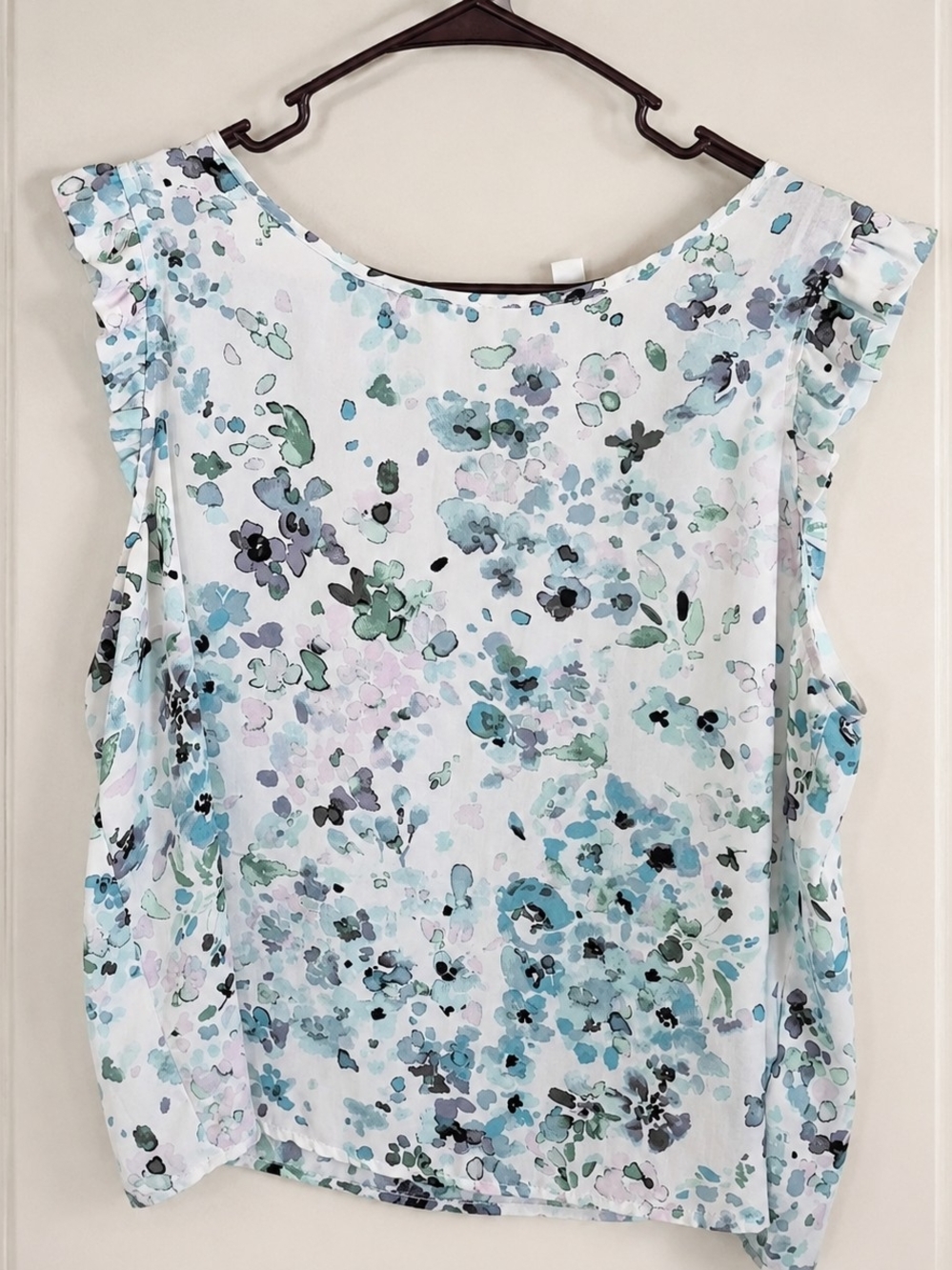 Lauren Conrad Floral Watercolor Blouse - White/Blue - XL